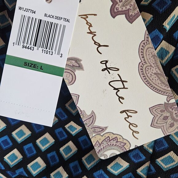 BAND OF THE FREE BOG L Dress Genevieve Teal Diamond Smocked Back Fit & Flare NEW - Picture 4 of 11